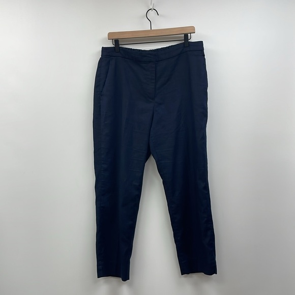 J. Crew Easy Pant High Rise Stretch Linen Mid-Rise Ankle Trouser Navy 14 - Picture 3 of 9